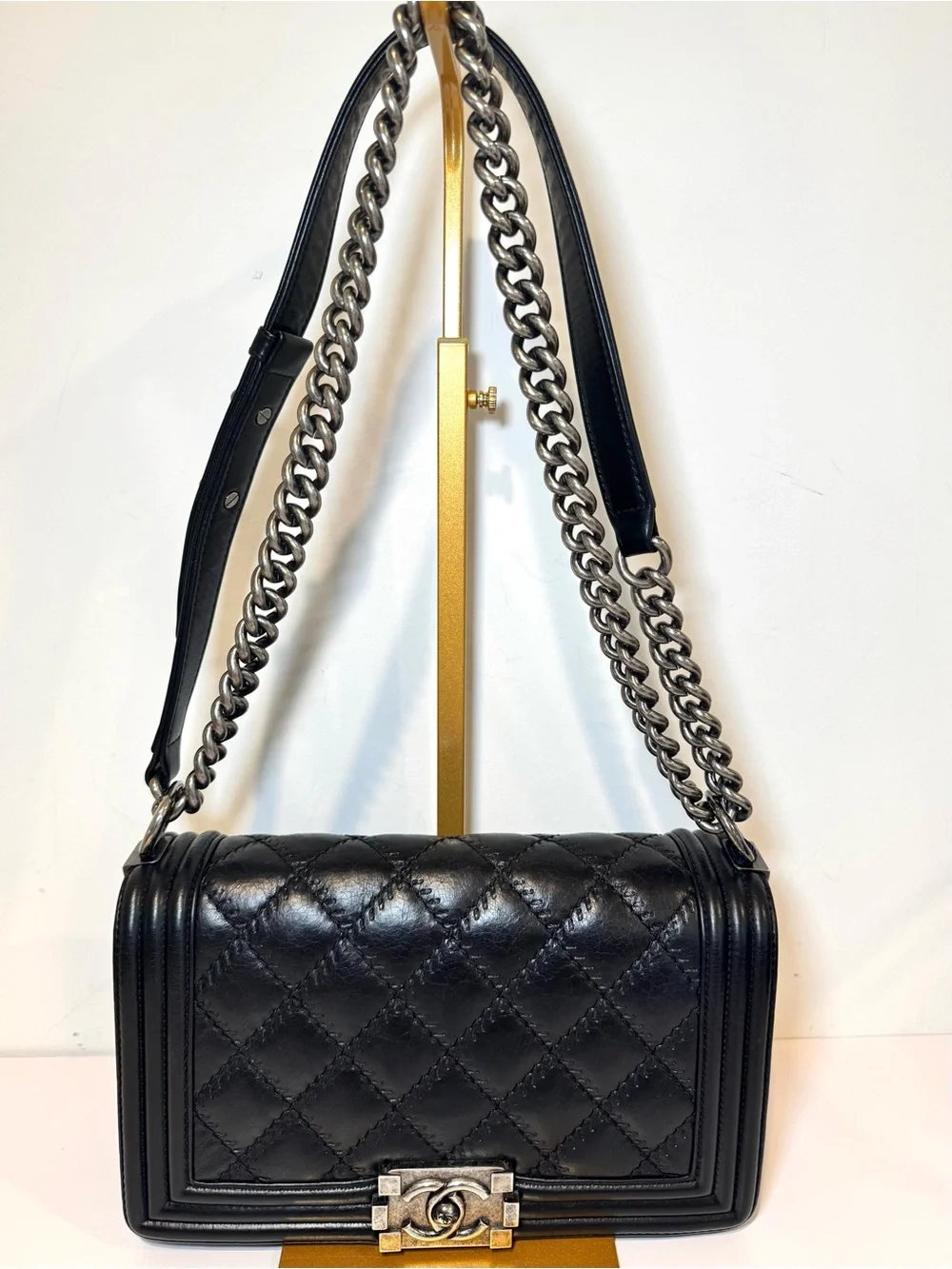 Chanel Quilted Medium Boy Bag In Black Calfskin Leather W Ruthenium Hardware